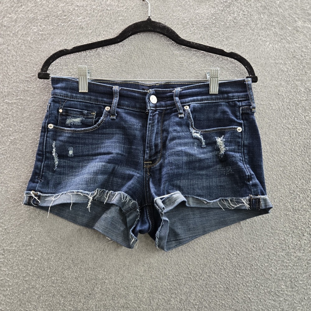 Abercrombie & Fitch Women Shorts 26 Blue Denim Cuffed Distressed 2" Inseam‎